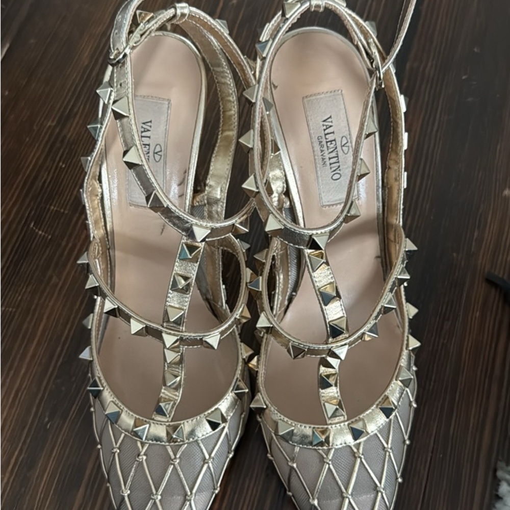 Valentino Gold Cage Heels with Studded Elegance